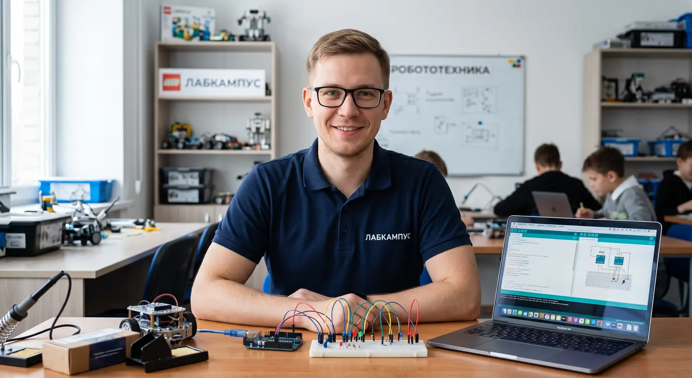 Наставник по Arduino с электронной схемой и ноутбуком